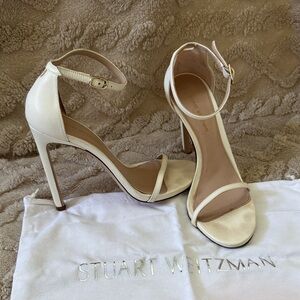 Stuart Weitzman Ivory Ankle-Strap Stiletto Sandals